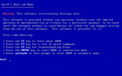 DBAN Boot Screen